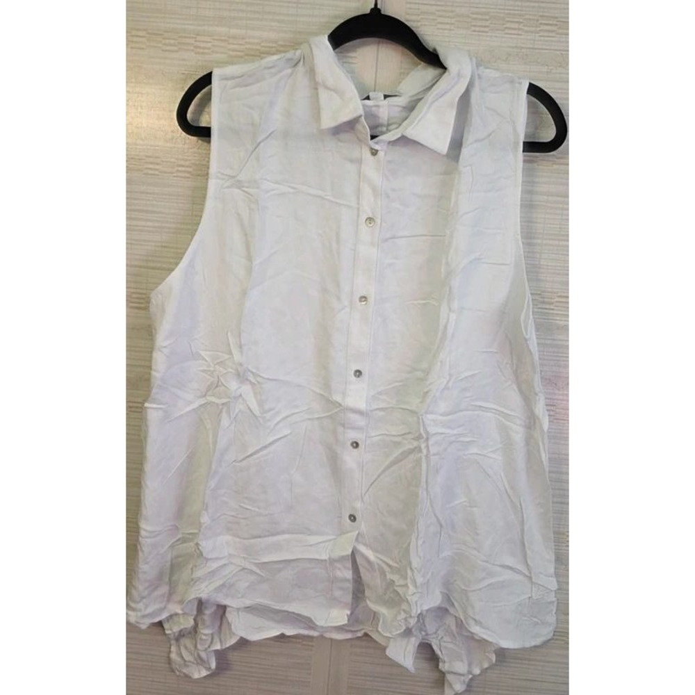 Fever Womens XXL White Sleeveless Button Down High Low Hem Rayon Shirt NWT
